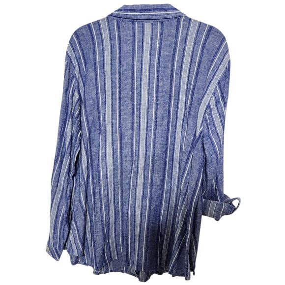 Susan Graver Linen blend Button Down Blue and White Striped Shirt‎ L - Picture 4 of 7